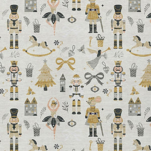 HomeRoots 8' X 10' Washable Indoor Outdoor Area Rug - Elegant Ivory Gold Black Gray Village House Design 621805