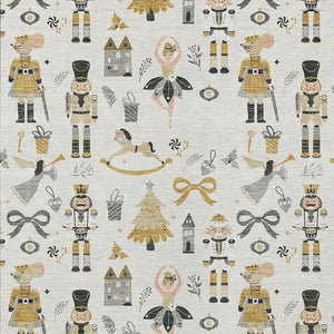 HomeRoots 9' x 12' Indoor Outdoor Area Rug - Elegant Ivory Gold Black Gray Village House Design, Washable & Durable 621806