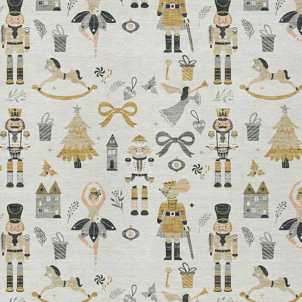 HomeRoots 10' Washable Ivory Gold Black Gray Village House Area Rug - Durable, Stylish for Indoor/Outdoor Use 621807