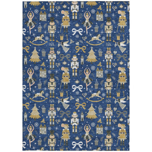 HomeRoots 5' X 8' Washable Navy Blue Area Rug with Gold, Black & Gray, Perfect for Indoor & Outdoor Use 621809