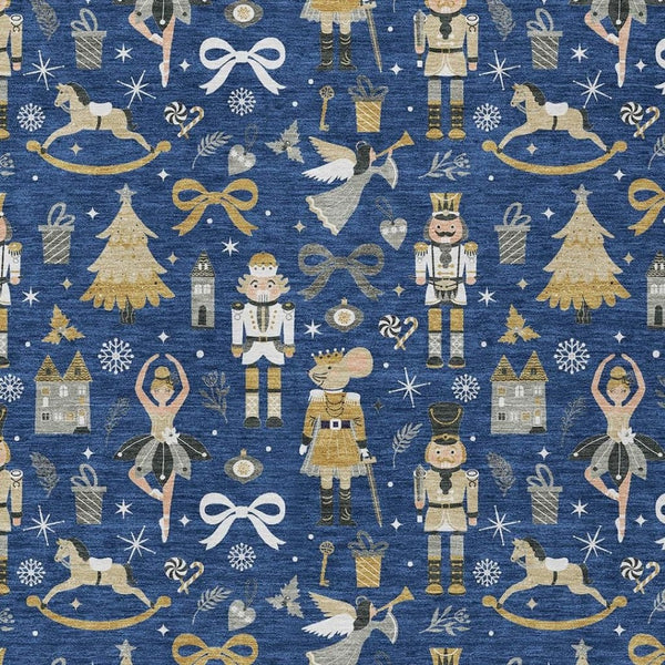 HomeRoots 5' X 8' Washable Navy Blue Area Rug with Gold, Black & Gray, Perfect for Indoor & Outdoor Use 621809