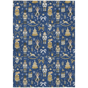 HomeRoots 5' X 8' Washable Navy Blue Area Rug with Gold, Black & Gray, Perfect for Indoor & Outdoor Use 621809