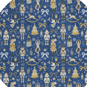 HomeRoots 8' Stylish Navy Blue, Gold, Black & Gray Round Village House Rug – Washable for Indoor & Outdoor Use 621810