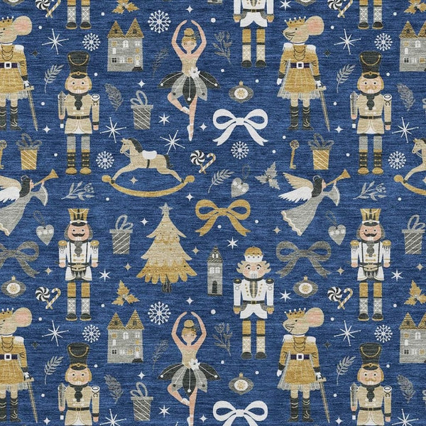 HomeRoots 8' X 10' Washable Area Rug in Navy Blue, Gold, Black & Gray - Durable for Indoor and Outdoor Use 621811
