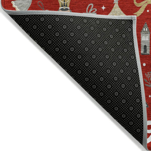 HomeRoots 8' Round Village House Area Rug - Bold Red, Gold, Black & Gray Geometric Design for Indoor/Outdoor Use 621816