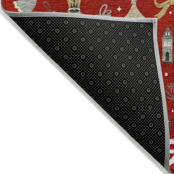 HomeRoots 8' Round Village House Area Rug - Bold Red, Gold, Black & Gray Geometric Design for Indoor/Outdoor Use 621816