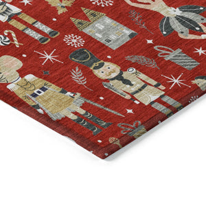 HomeRoots 8' Round Village House Area Rug - Bold Red, Gold, Black & Gray Geometric Design for Indoor/Outdoor Use 621816