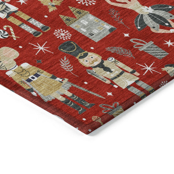 HomeRoots 8' Round Village House Area Rug - Bold Red, Gold, Black & Gray Geometric Design for Indoor/Outdoor Use 621816