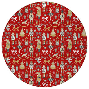 HomeRoots 8' Round Village House Area Rug - Bold Red, Gold, Black & Gray Geometric Design for Indoor/Outdoor Use 621816