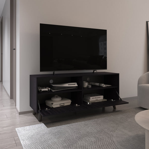 English Elm Patrick TV Stand for TVs up to 65" — Modern Black Entertainment Center with 2 Doors & Open Shelf B070P337098