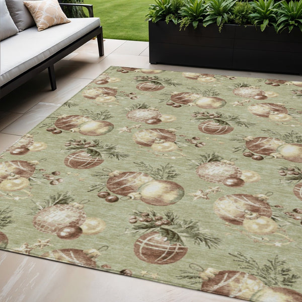 HomeRoots 5' Artichoke Green Brown Beige Stars Washable Area Rug - Durable Indoor/Outdoor Style & Comfort 621821