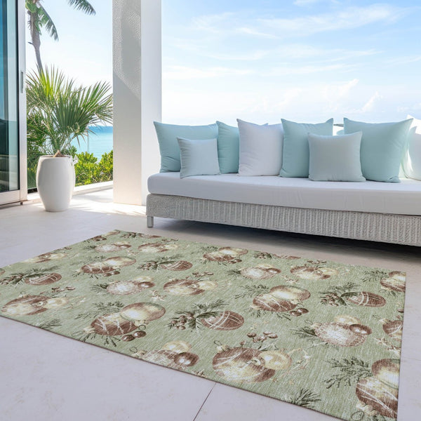 HomeRoots 5' Artichoke Green Brown Beige Stars Washable Area Rug - Durable Indoor/Outdoor Style & Comfort 621821