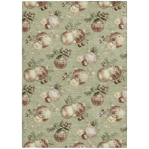 HomeRoots 5' Artichoke Green Brown Beige Stars Washable Area Rug - Durable Indoor/Outdoor Style & Comfort 621821