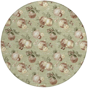 HomeRoots 8' Round Stars Area Rug - Artichoke Green, Brown & Beige - Washable Indoor/Outdoor, Durable & Stylish 621822
