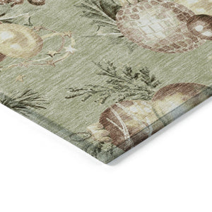 HomeRoots 8' Round Stars Area Rug - Artichoke Green, Brown & Beige - Washable Indoor/Outdoor, Durable & Stylish 621822