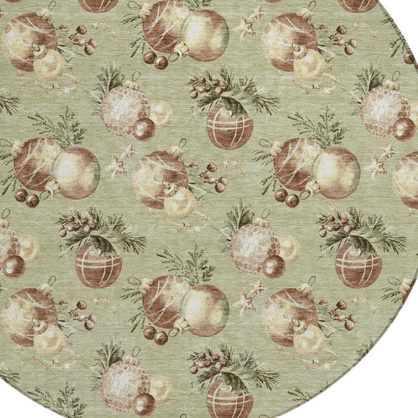 HomeRoots 8' Round Stars Area Rug - Artichoke Green, Brown & Beige - Washable Indoor/Outdoor, Durable & Stylish 621822