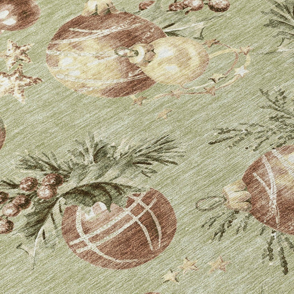 HomeRoots 8' Round Stars Area Rug - Artichoke Green, Brown & Beige - Washable Indoor/Outdoor, Durable & Stylish 621822