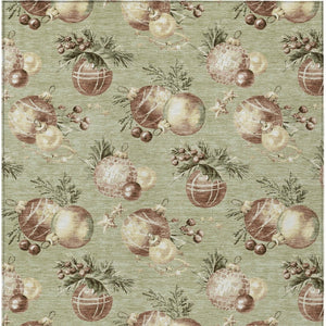HomeRoots 8' Indoor/Outdoor Washable Area Rug in Artichoke Green, Brown & Beige with Star Motif Design 621823