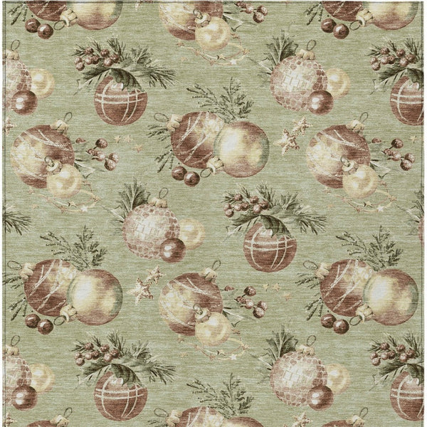 HomeRoots 8' Indoor/Outdoor Washable Area Rug in Artichoke Green, Brown & Beige with Star Motif Design 621823