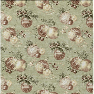 HomeRoots 8' Indoor/Outdoor Washable Area Rug in Artichoke Green, Brown & Beige with Star Motif Design 621823