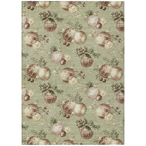 HomeRoots 8' Indoor/Outdoor Washable Area Rug in Artichoke Green, Brown & Beige with Star Motif Design 621823