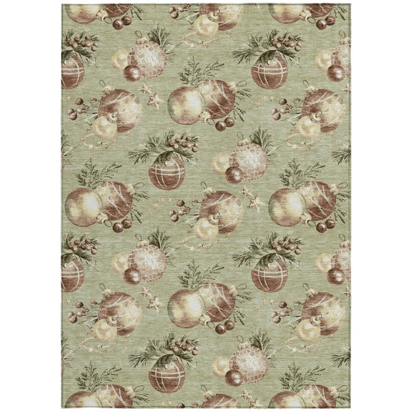 HomeRoots 9' Washable Indoor/Outdoor Area Rug in Artichoke Green & Brown Stars – Durable, Stylish & Versatile! 621824