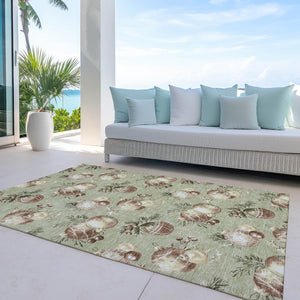 HomeRoots 9' Washable Indoor/Outdoor Area Rug in Artichoke Green & Brown Stars – Durable, Stylish & Versatile! 621824