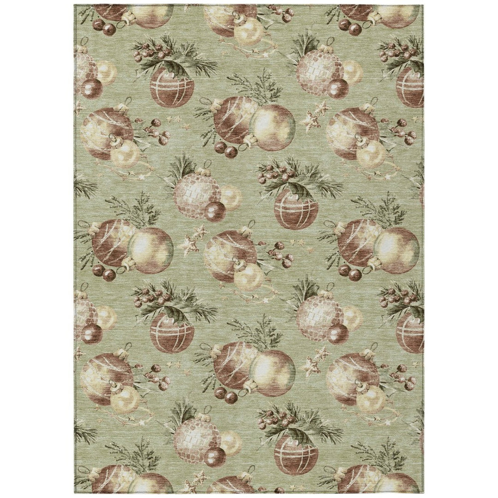 HomeRoots 9' Washable Indoor/Outdoor Area Rug in Artichoke Green & Brown Stars – Durable, Stylish & Versatile! 621824