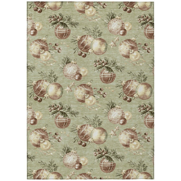 HomeRoots 9' Washable Indoor/Outdoor Area Rug in Artichoke Green & Brown Stars – Durable, Stylish & Versatile! 621824