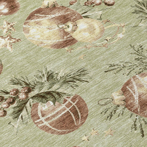 HomeRoots 9' Washable Indoor/Outdoor Area Rug in Artichoke Green & Brown Stars – Durable, Stylish & Versatile! 621824