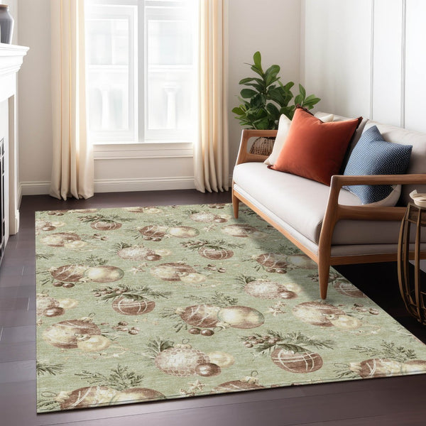 HomeRoots 10' Stylish Artichoke Green Brown Beige Stars Washable Rug - Durable Indoor/Outdoor Comfort & Design 621825