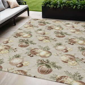 HomeRoots 5' Stars Washable Indoor Outdoor Area Rug in Beige, Brown & Ivory - Durable, Versatile & Easy Care! 621827