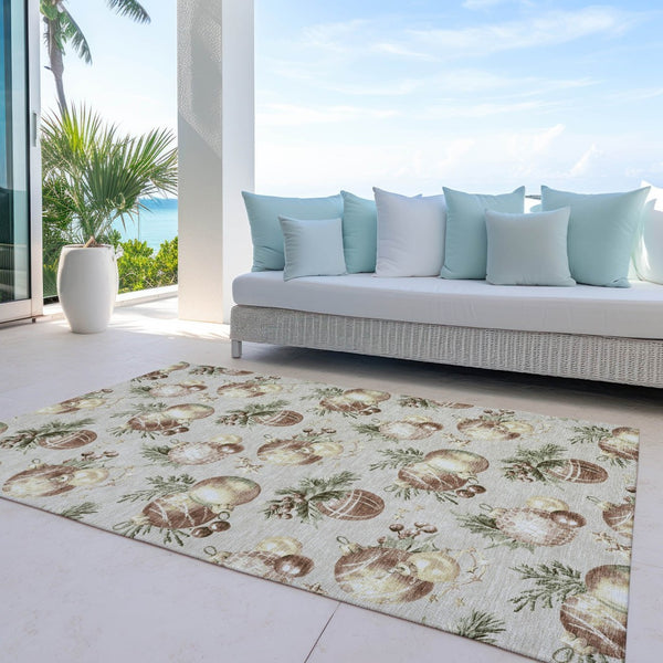 HomeRoots 5' Stars Washable Indoor Outdoor Area Rug in Beige, Brown & Ivory - Durable, Versatile & Easy Care! 621827