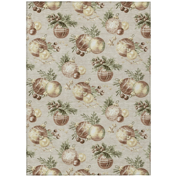 HomeRoots 5' Stars Washable Indoor Outdoor Area Rug in Beige, Brown & Ivory - Durable, Versatile & Easy Care! 621827