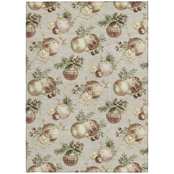 HomeRoots 5' Stars Washable Indoor Outdoor Area Rug in Beige, Brown & Ivory - Durable, Versatile & Easy Care! 621827