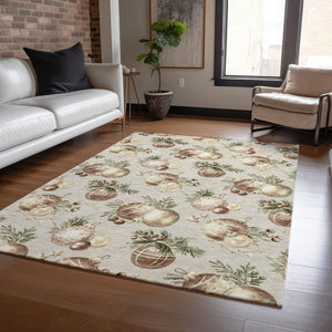 HomeRoots 5' Stars Washable Indoor Outdoor Area Rug in Beige, Brown & Ivory - Durable, Versatile & Easy Care! 621827