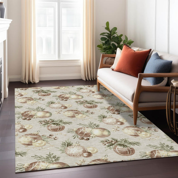 HomeRoots 5' Stars Washable Indoor Outdoor Area Rug in Beige, Brown & Ivory - Durable, Versatile & Easy Care! 621827