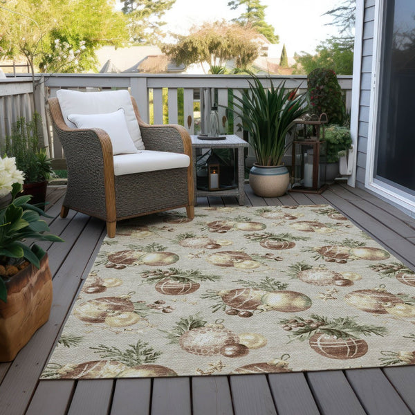 HomeRoots 5' Stars Washable Indoor Outdoor Area Rug in Beige, Brown & Ivory - Durable, Versatile & Easy Care! 621827