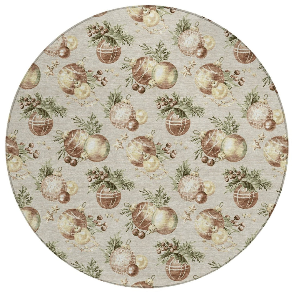 HomeRoots 8' Stylish Beige Brown and Ivory Round Stars Washable Rug for Indoor/Outdoor High-Traffic Areas 621828