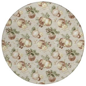HomeRoots 8' Stylish Beige Brown and Ivory Round Stars Washable Rug for Indoor/Outdoor High-Traffic Areas 621828