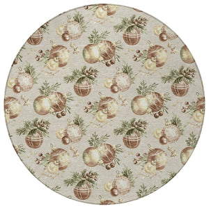 HomeRoots 8' Stylish Beige Brown and Ivory Round Stars Washable Rug for Indoor/Outdoor High-Traffic Areas 621828