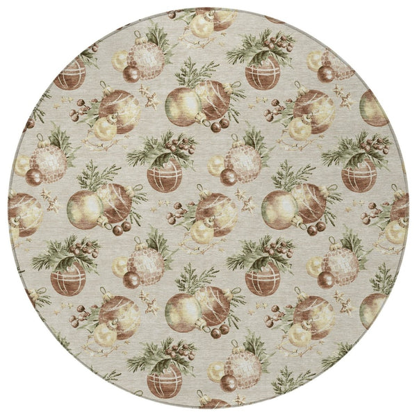 HomeRoots 8' Stylish Beige Brown and Ivory Round Stars Washable Rug for Indoor/Outdoor High-Traffic Areas 621828