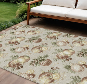 HomeRoots 10' Washable Indoor/Outdoor Area Rug – Elegant Beige, Brown & Ivory Stars Design for High-Traffic Areas 621831