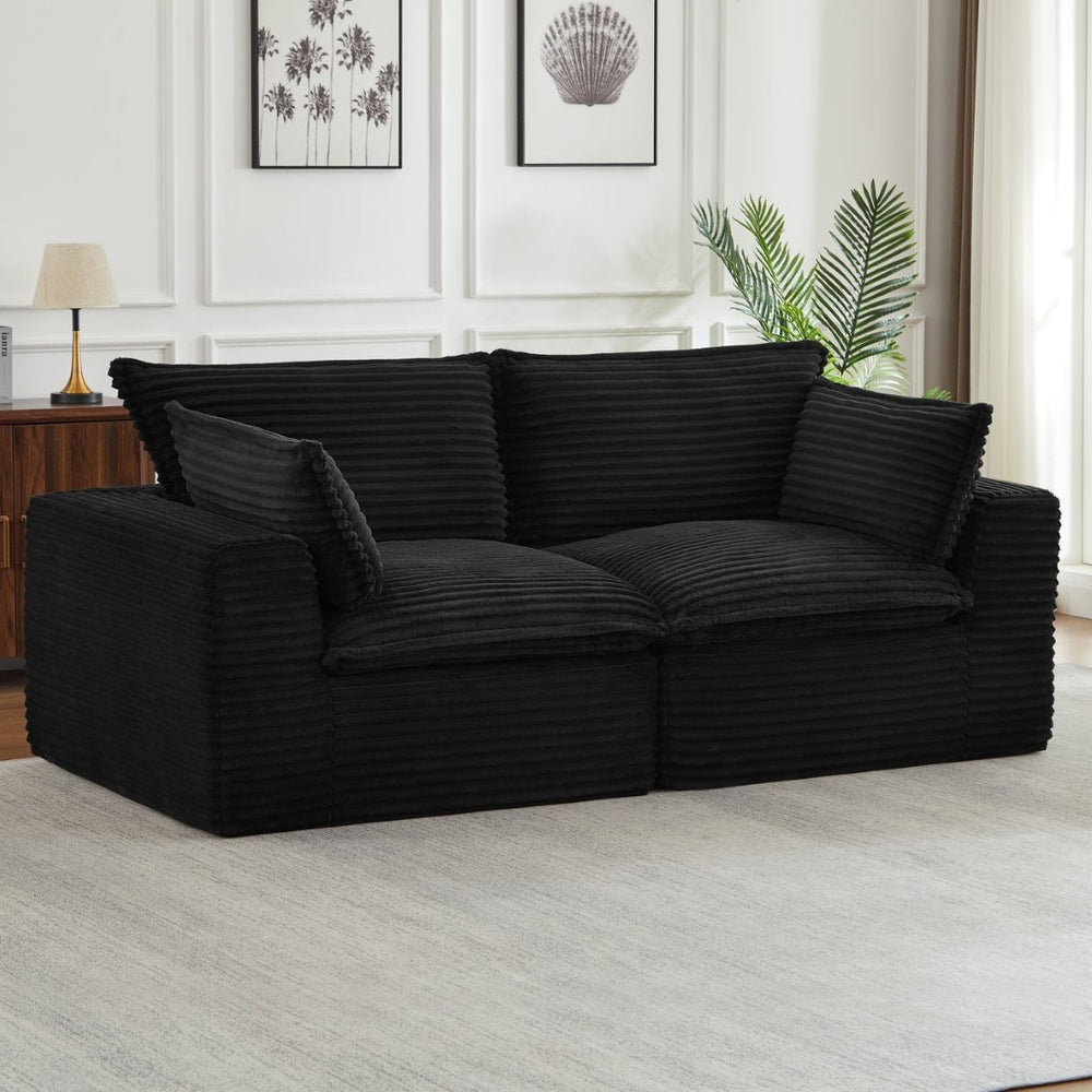 English Elm Loveseat Corduroy Cloud Couch Modular Design with Plush Pocket Spring Cushioning Black W2339P400882
