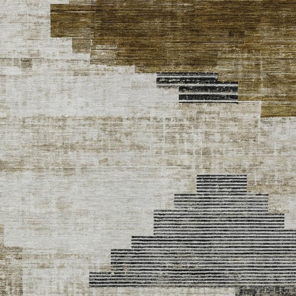 HomeRoots 5' X 8' Modern Geometric Brown Beige Charcoal Washable Area Rug for Indoor & Outdoor Spaces 621905