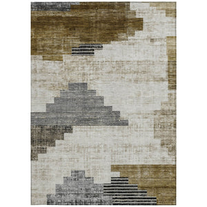 HomeRoots 5' X 8' Modern Geometric Brown Beige Charcoal Washable Area Rug for Indoor & Outdoor Spaces 621905