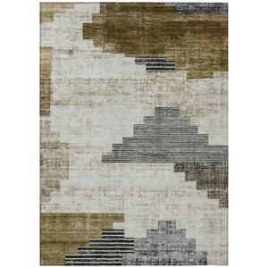 HomeRoots 5' X 8' Modern Geometric Brown Beige Charcoal Washable Area Rug for Indoor & Outdoor Spaces 621905