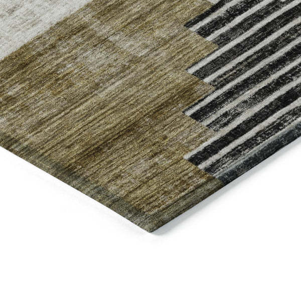 HomeRoots 5' X 8' Modern Geometric Brown Beige Charcoal Washable Area Rug for Indoor & Outdoor Spaces 621905