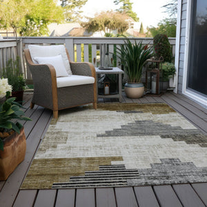 HomeRoots 5' X 8' Modern Geometric Brown Beige Charcoal Washable Area Rug for Indoor & Outdoor Spaces 621905