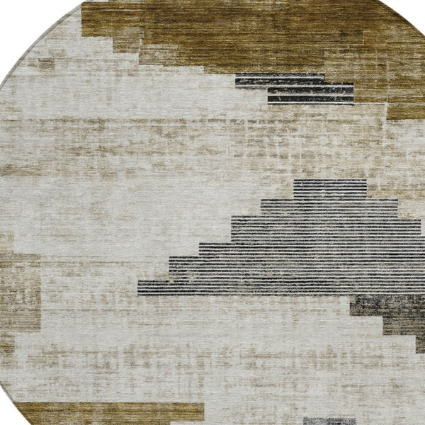 HomeRoots 8' Round Geometric Area Rug in Brown, Beige & Charcoal - Durable, Washable for Indoor & Outdoor Use 621906